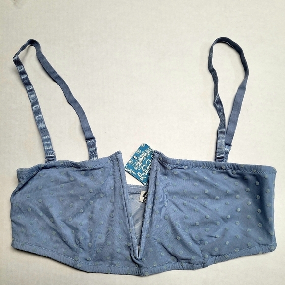 Intimately Free People Sierra Light Blue Swiss Dot Mesh V-neck Bandeau - Picture 4 of 8